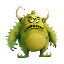 an illustration of a green monster with horns and horns