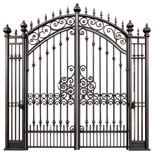a wrought iron gate with an ornate design