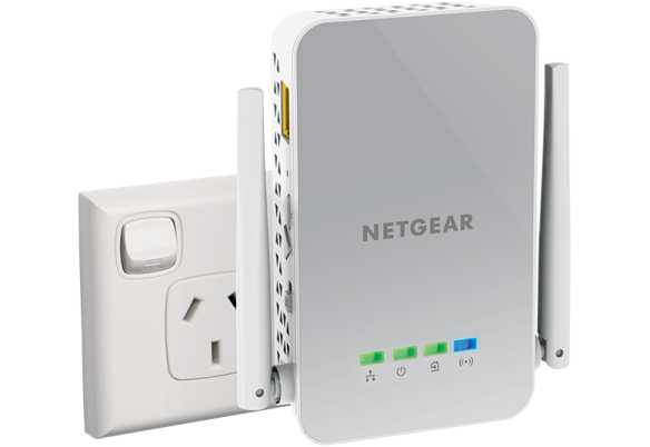 a white netge wireless device next to an outlet