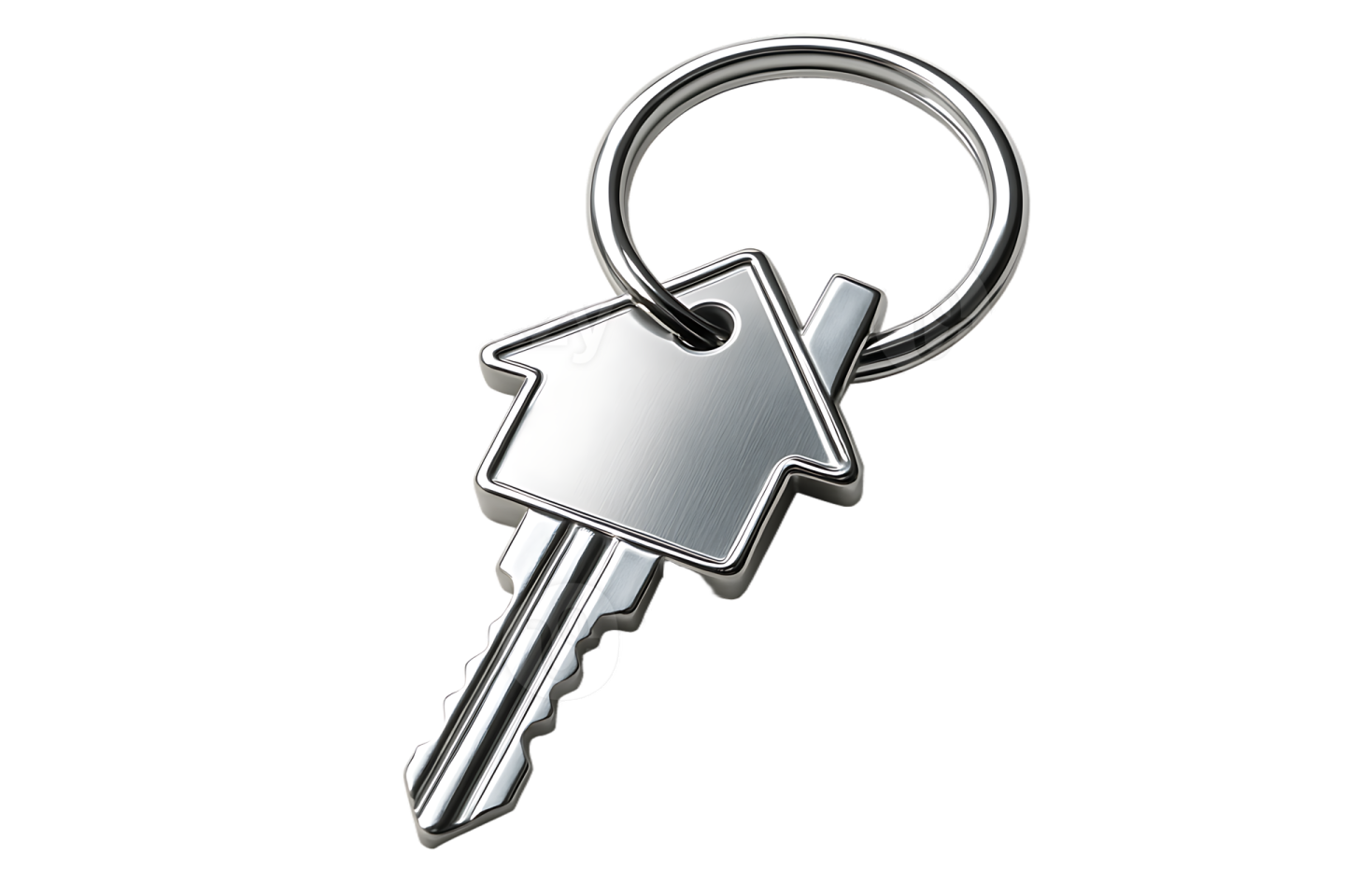 a silver key on a white background