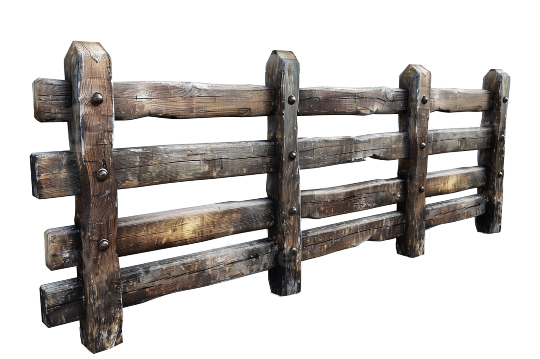 an old wooden fence on a white background
