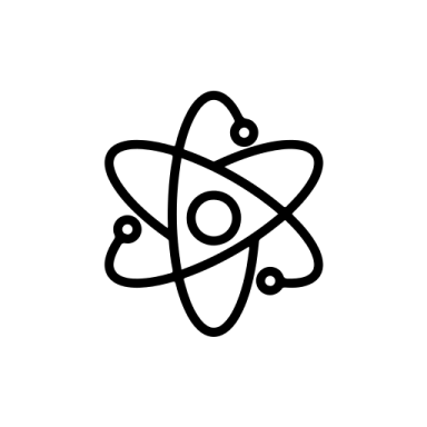 a black and white icon of an atom