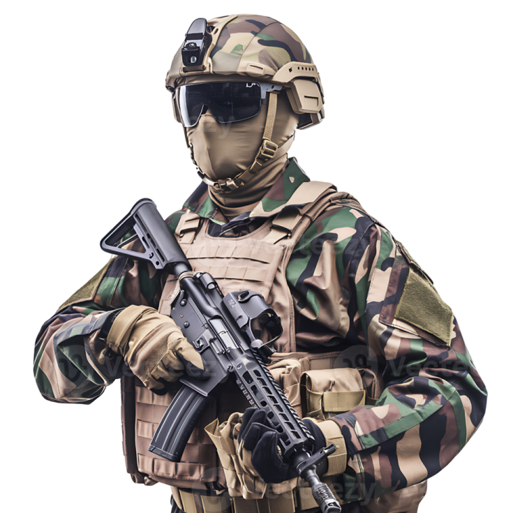 a soldier with a gun in his hand