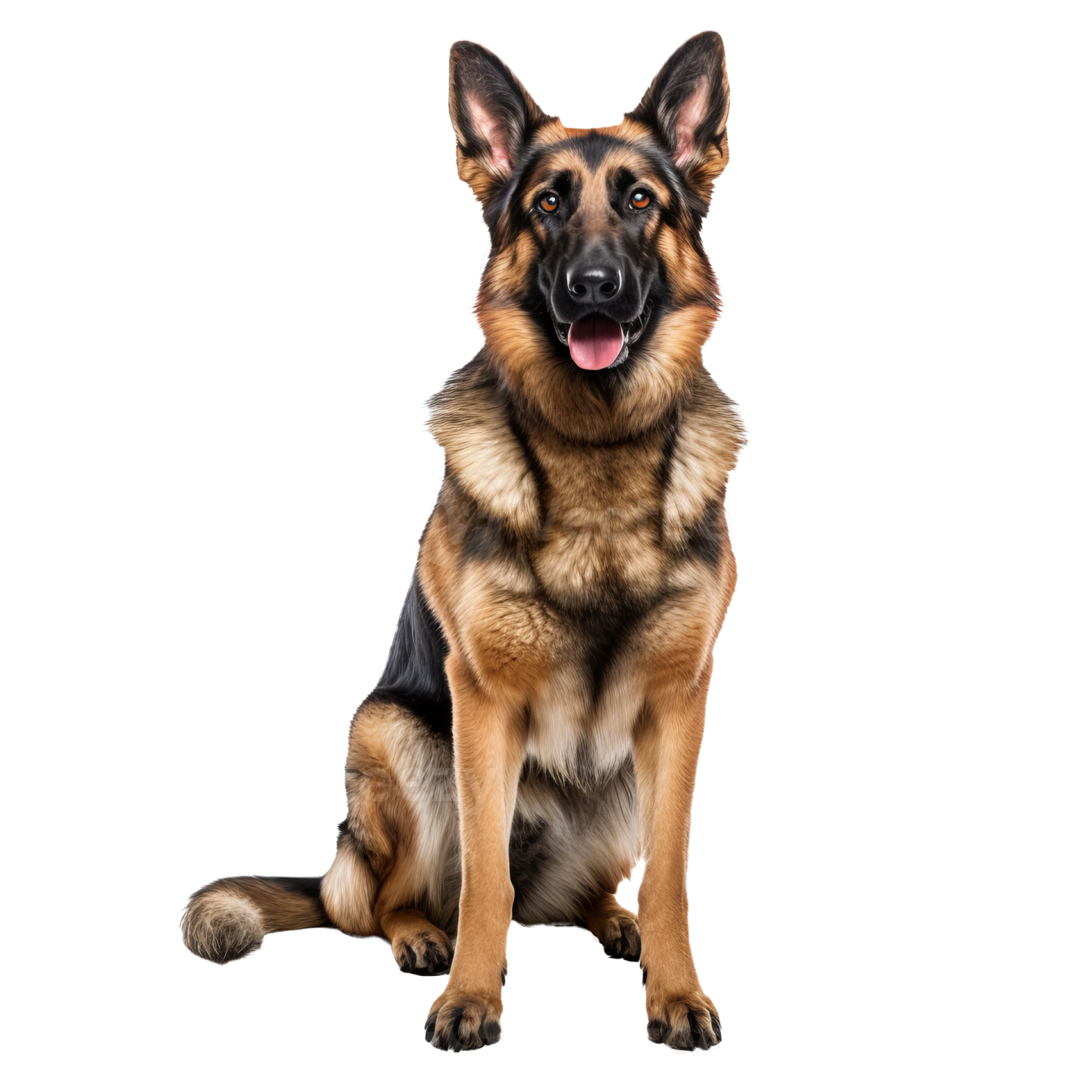 a german shepherd dog sitting on a white background
