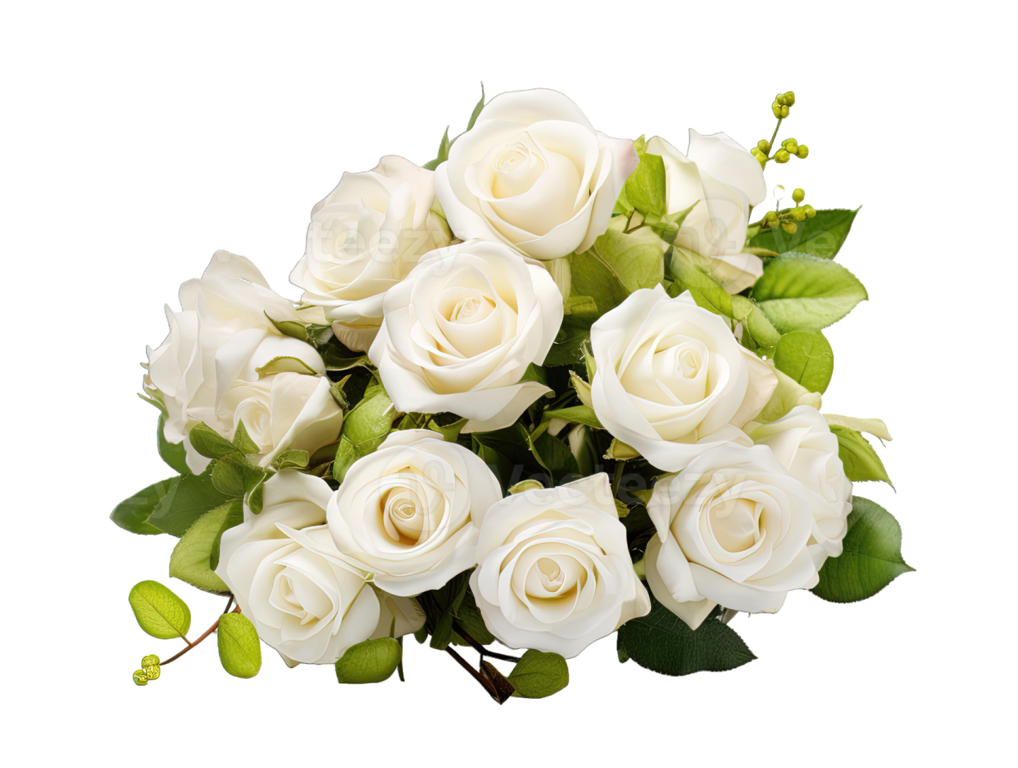 a bouquet of white roses on a white background