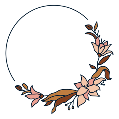 a circular frame with leaves and flowers
