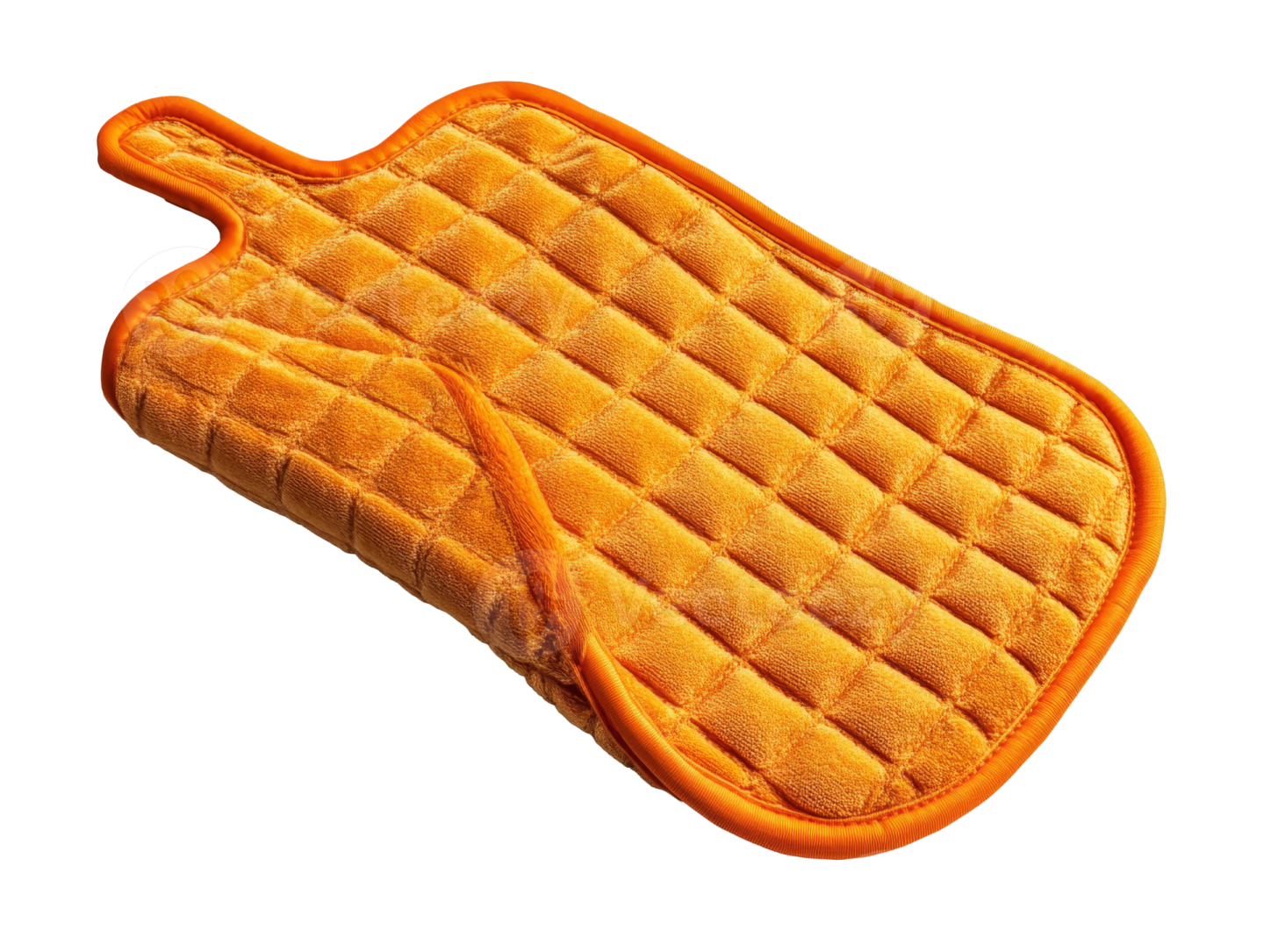 an orange oven mit on a white background
