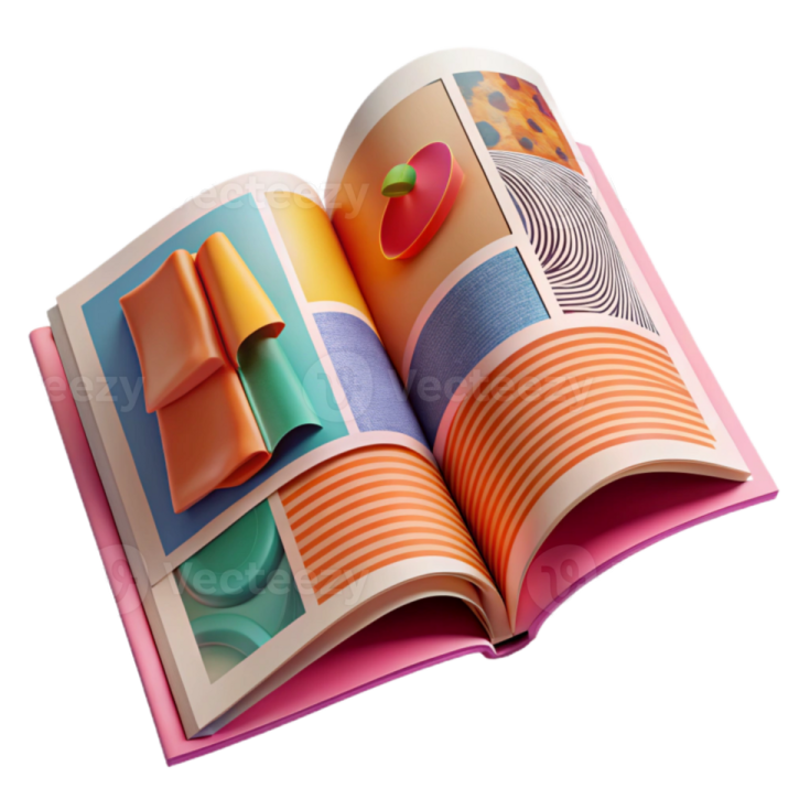 an open book with a colorful design on it