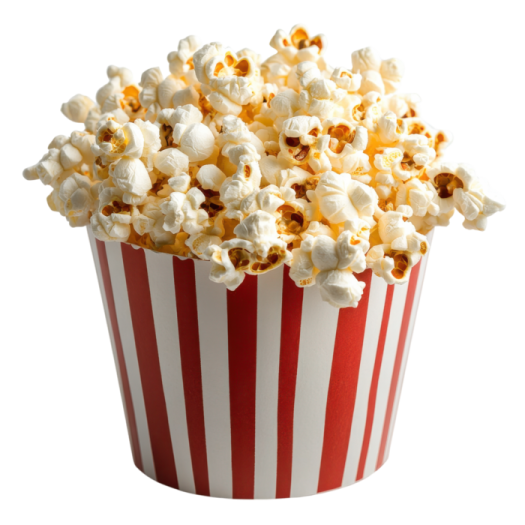 a red and white striped popcorn bucket