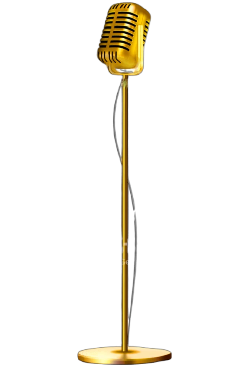 a golden microphone on a white background