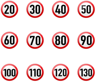 a set of numbers with red and white circles