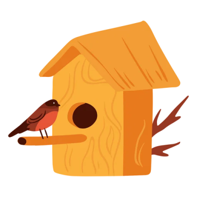 a bird in a wooden birdhouse