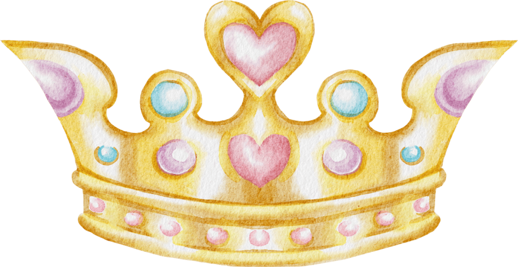 a watercolor drawing of a crown with hearts