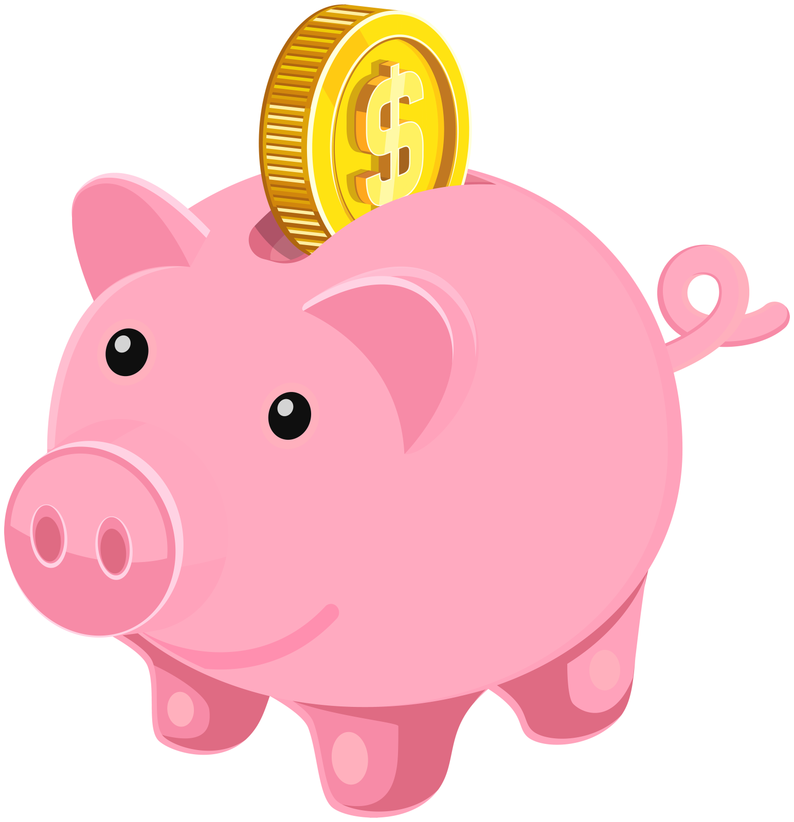 a pink piggy with a bit coin on top