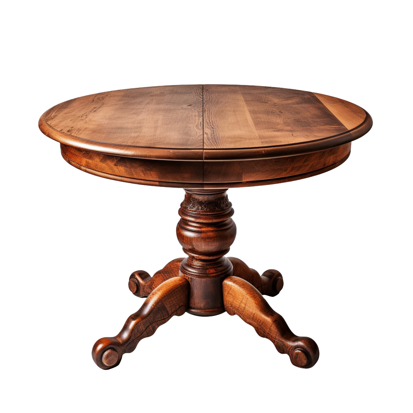 a round wooden table on a white background