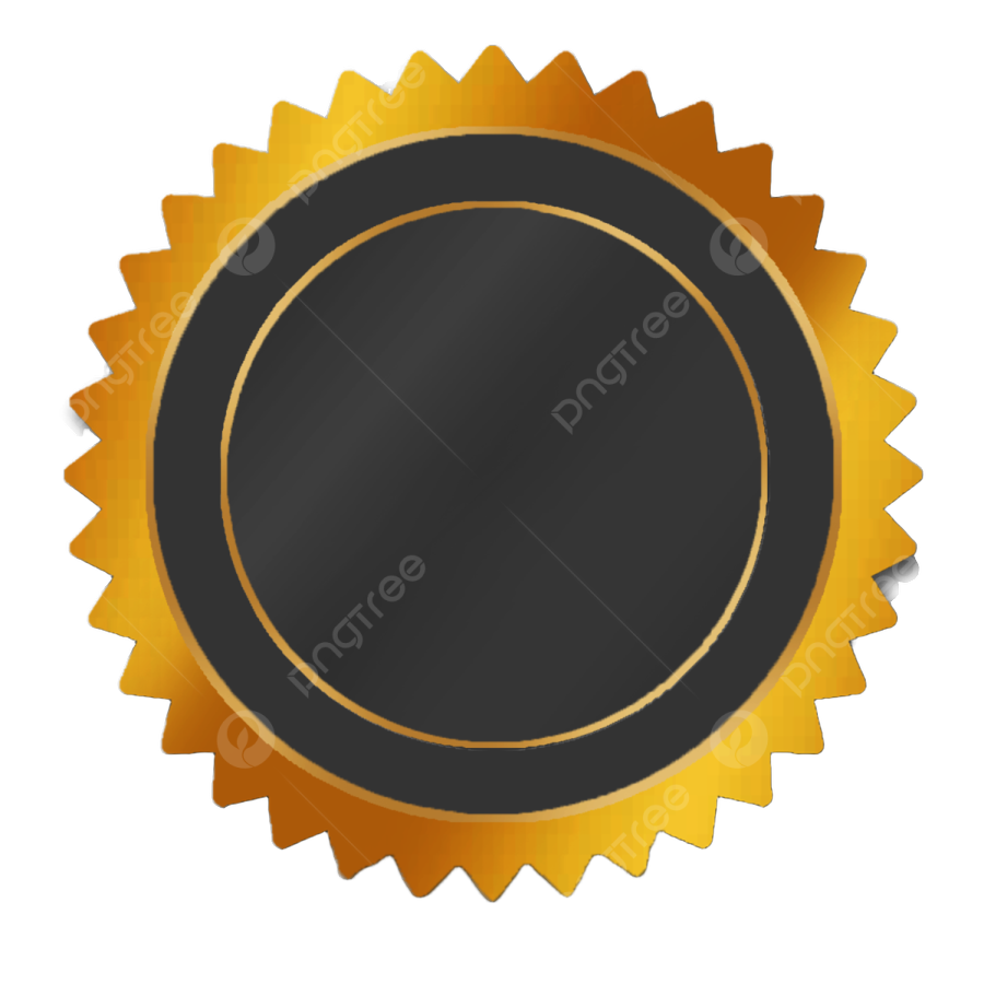 a black and gold medal on a white background