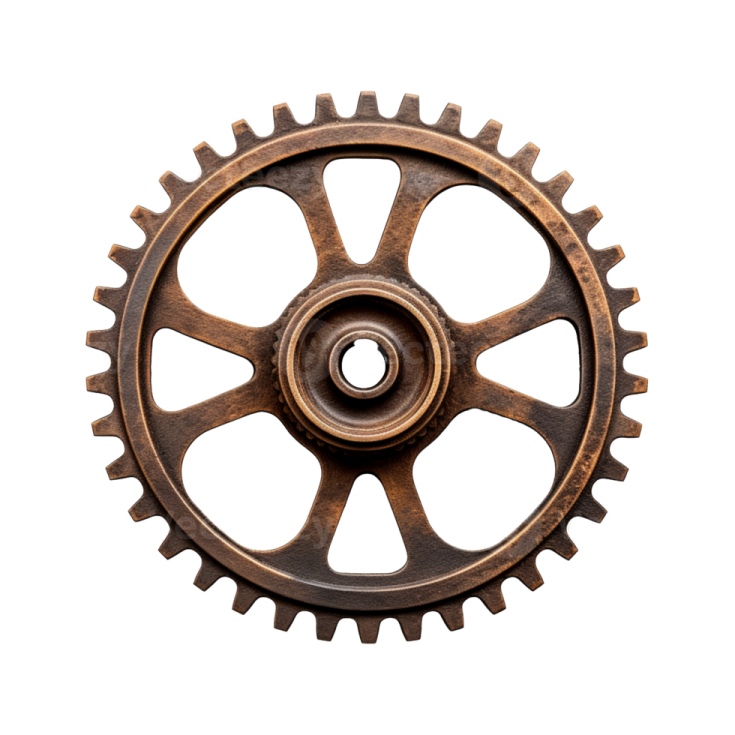 an old metal gear wheel on a white background