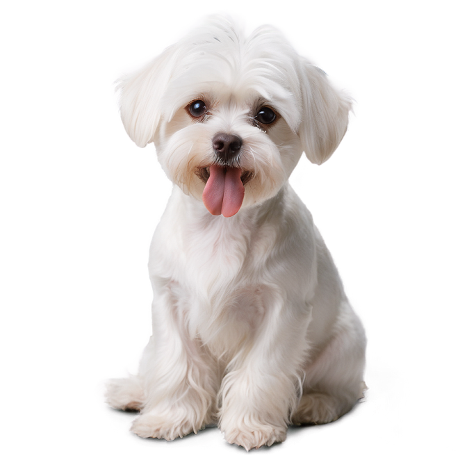 a small white dog with its tongue out