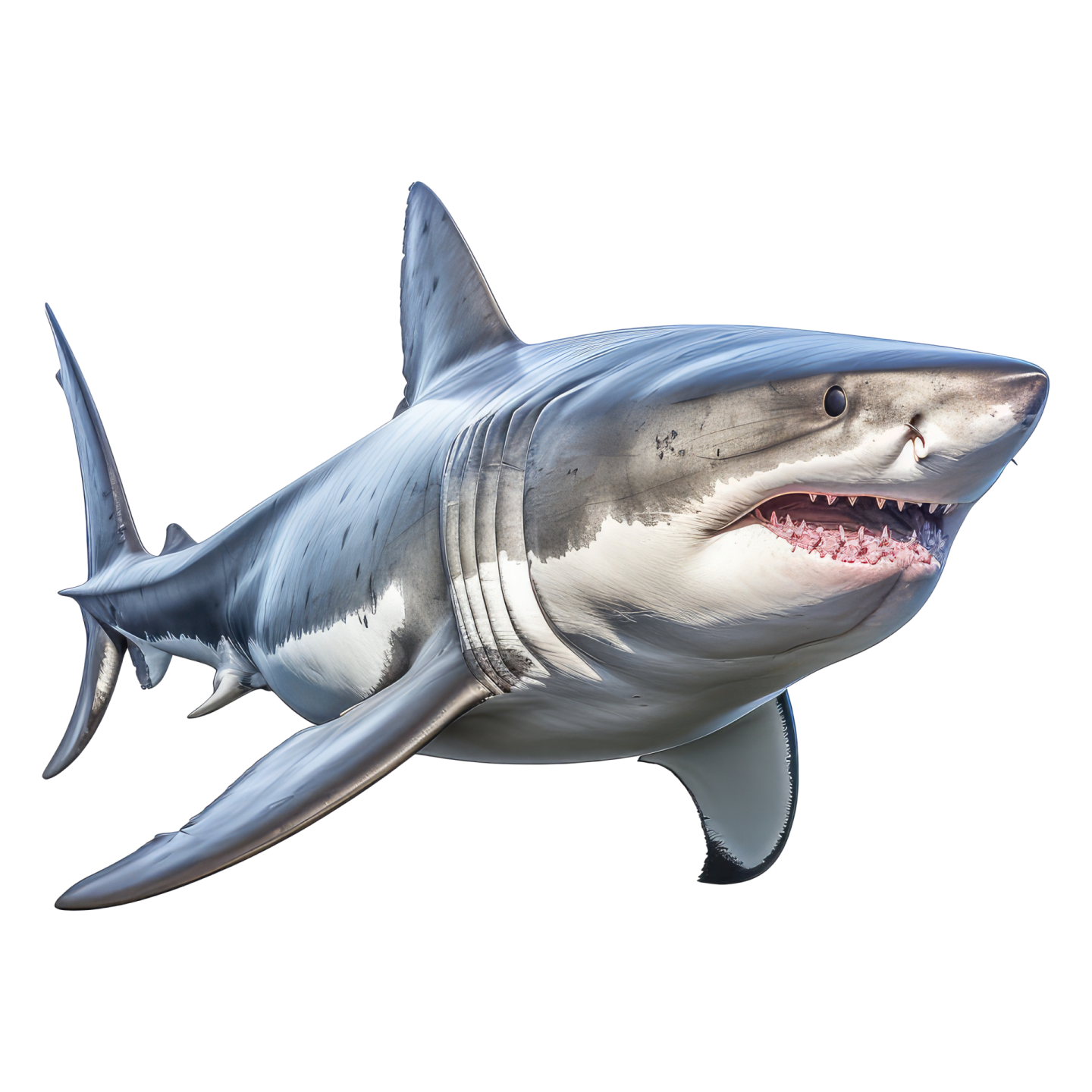3d rendering of a great white shark isolated on a white background