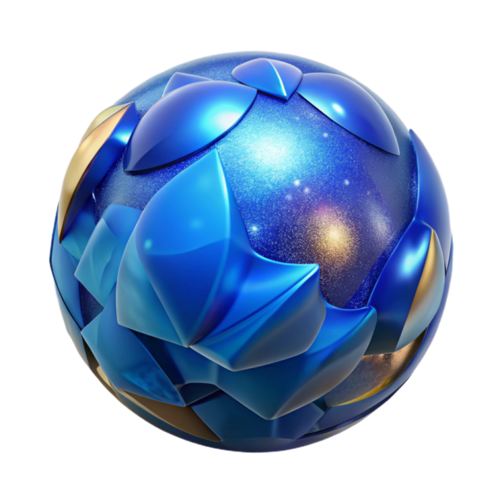 a blue ball with gold foil on it
