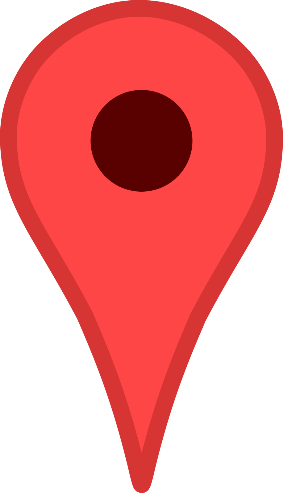 a red pin with a hole in the middle