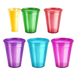 a set of six plastic cups