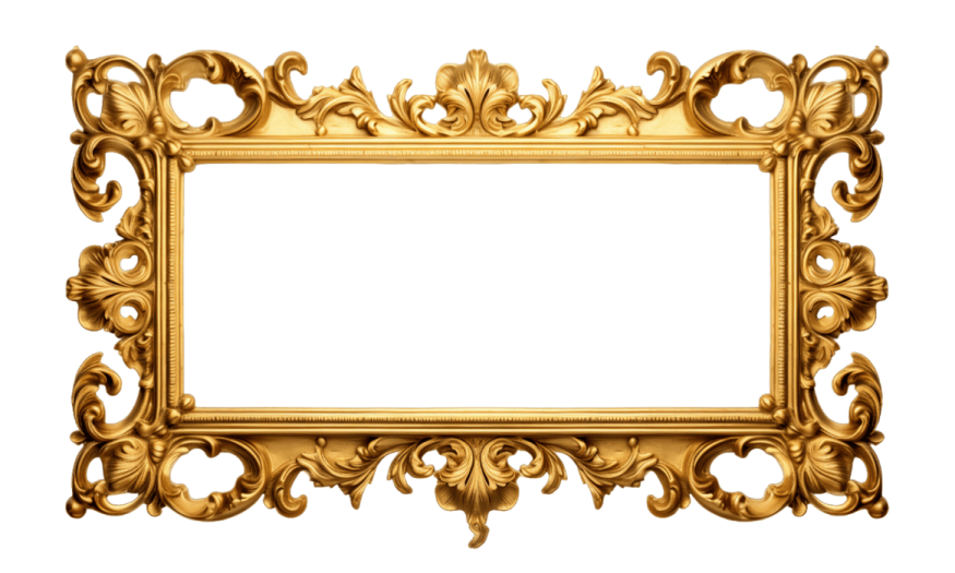 an ornate gold frame on a white background