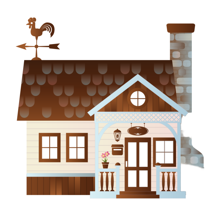 an illustration of a house with a rooster on the roof