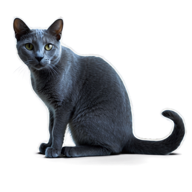 a gray cat sitting on a white surface