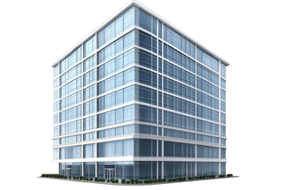 an office building with glass windows