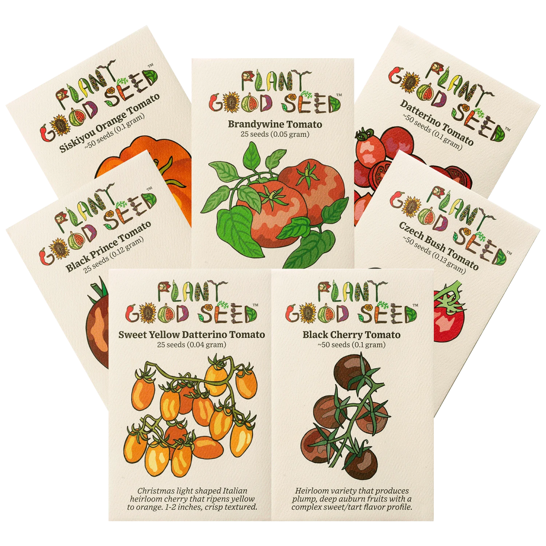 four seed packets with different vegetables on them