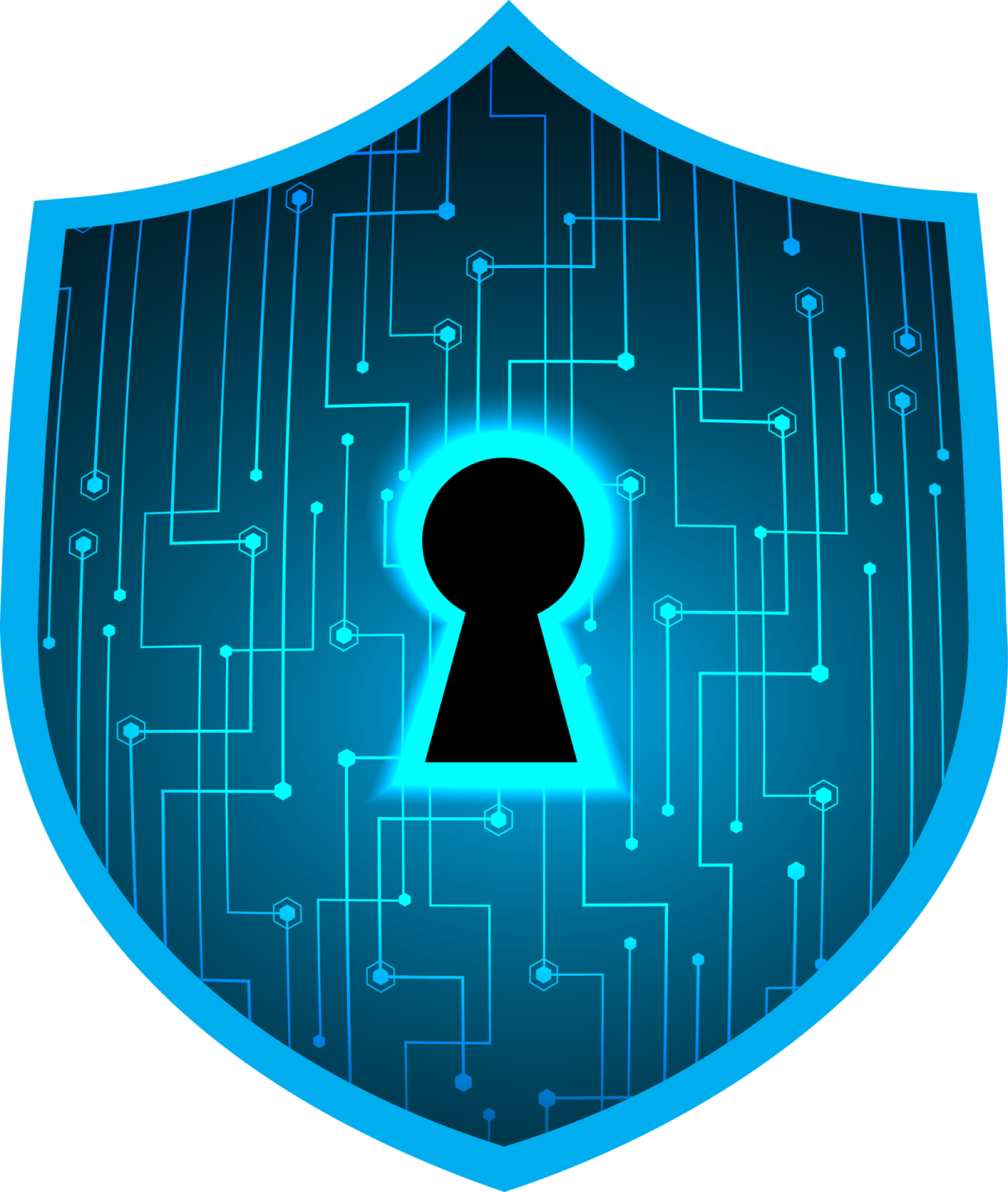 a blue shield with a keyhole on it