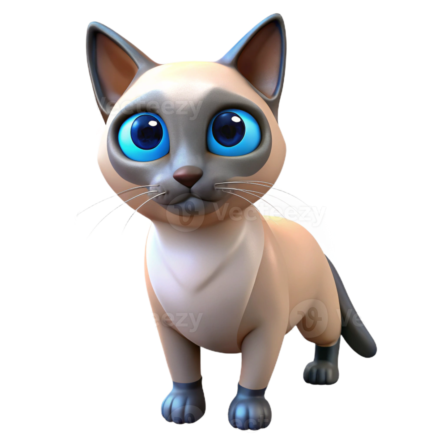 a cartoon cat with blue eyes on a white background