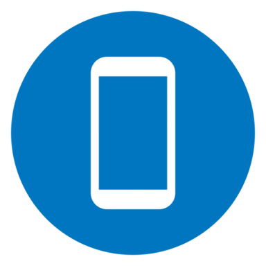 a blue circle with a white phone in it