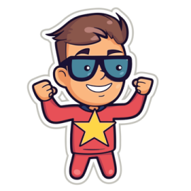 a cartoon character with sunglasses and a star sticker