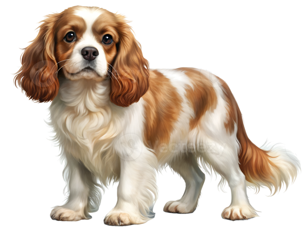 a brown and white dog with long hair