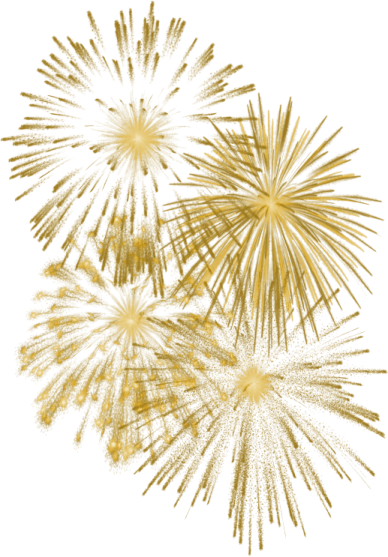 three gold fireworkss on white background