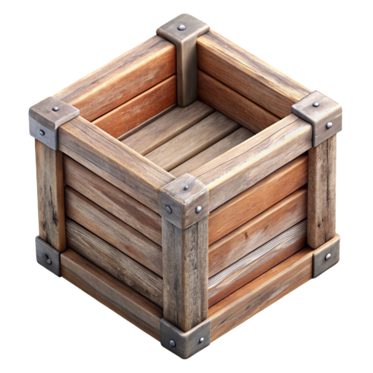 a wooden box with metal handles