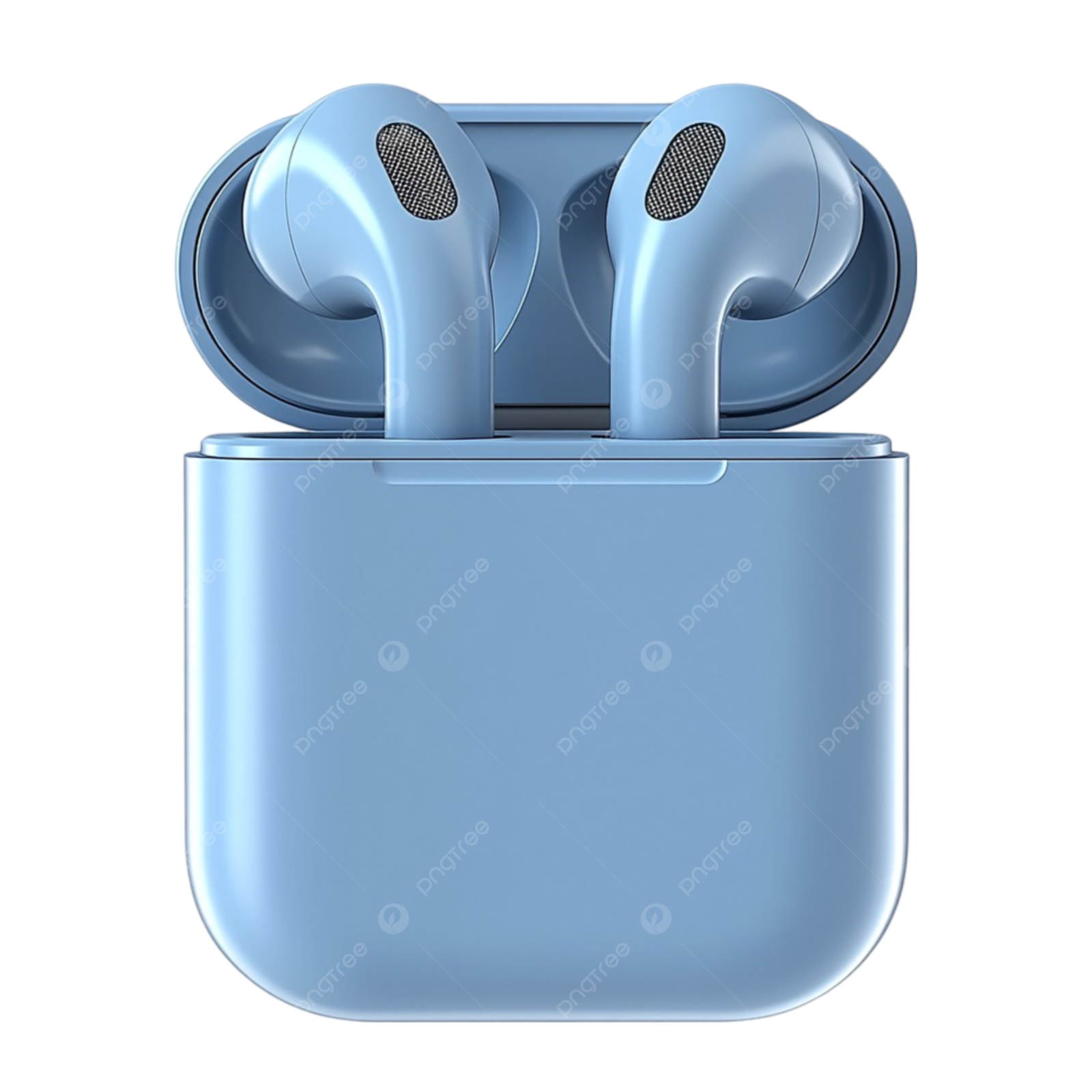 a pair of blue airpodss on a white background