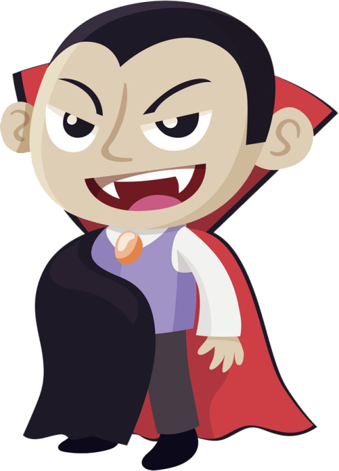 a cartoon character in a dracula costume