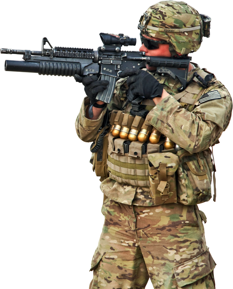a soldier with a rifle in his hand