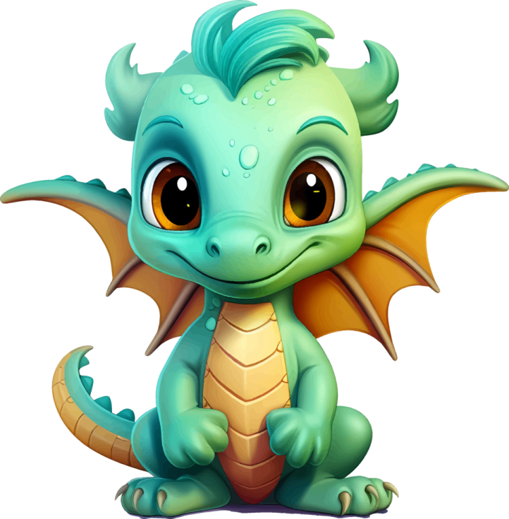a cartoon baby dragon sitting on the ground