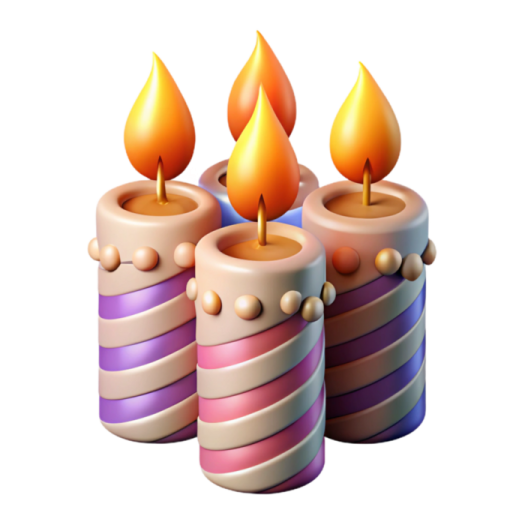 three candles on a white background