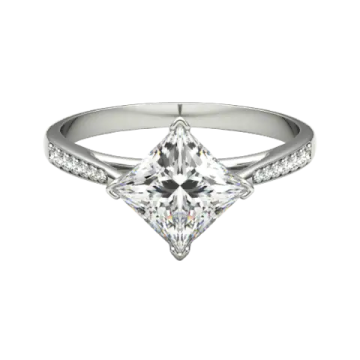 a white gold engagement ring with a princess cut diamond