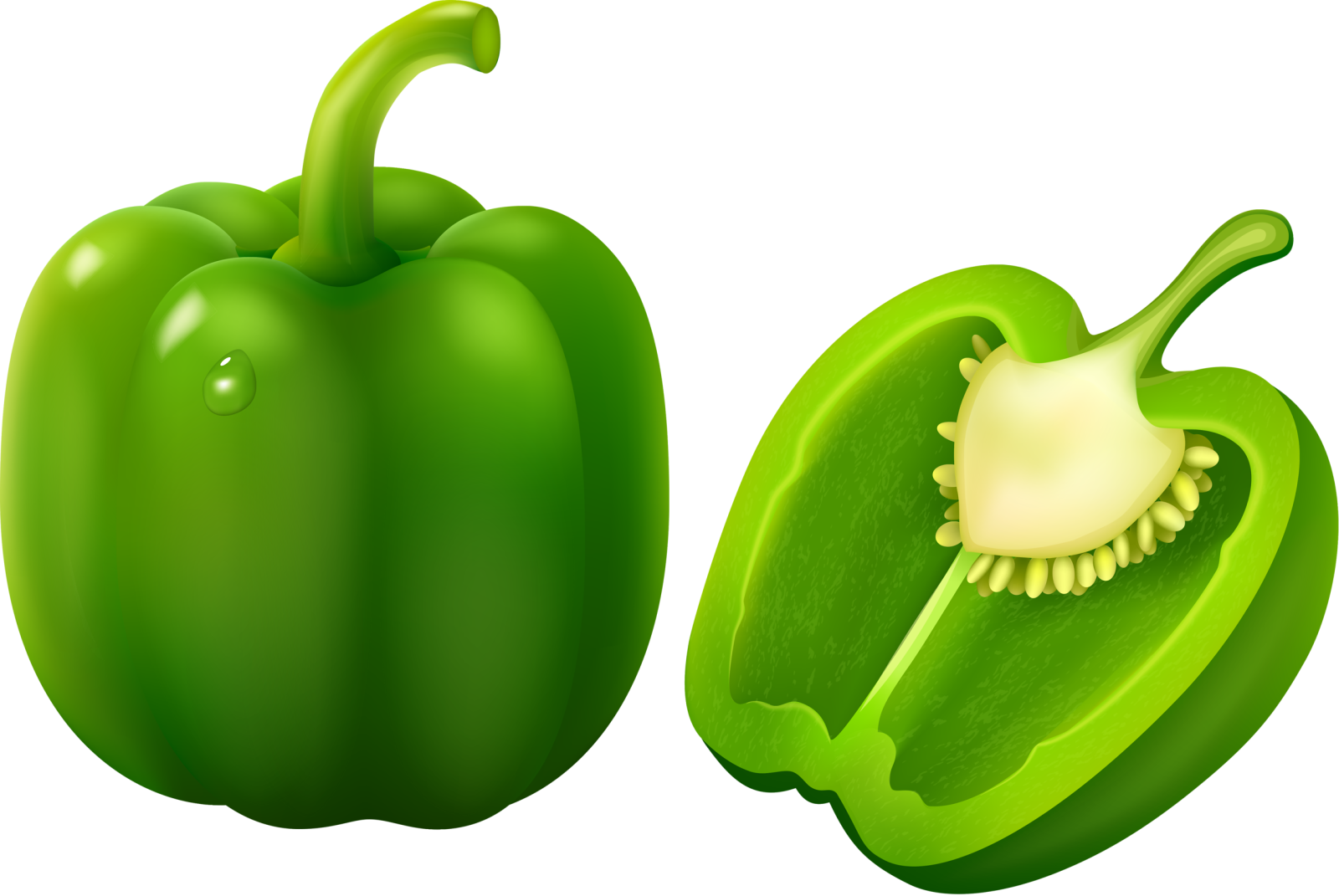 a green pepper and a half of pepper