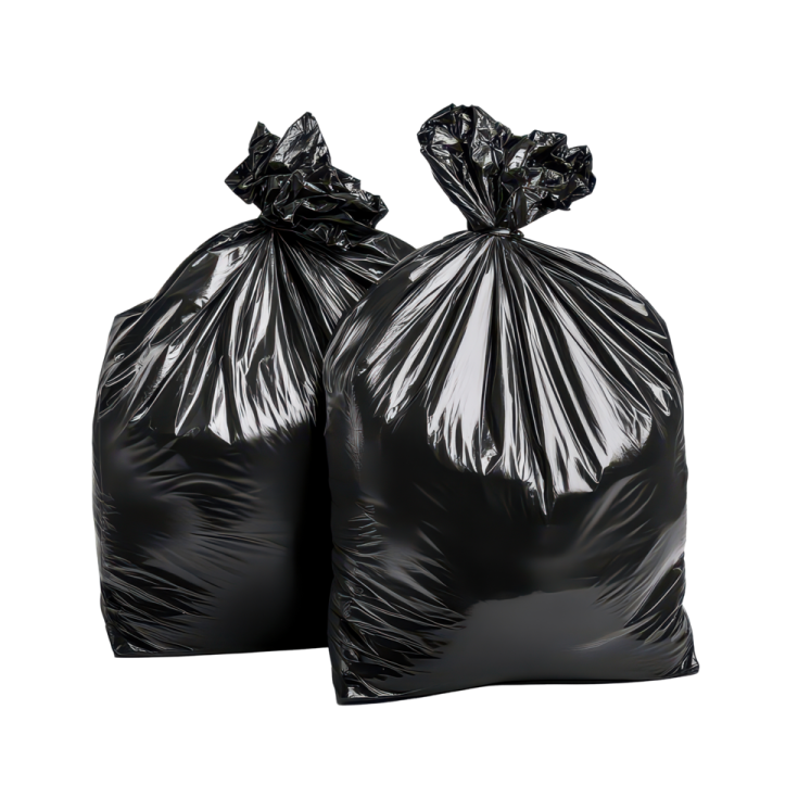 a pair of black garbage bags