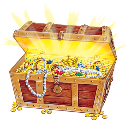 a wooden chest filled with gold coins