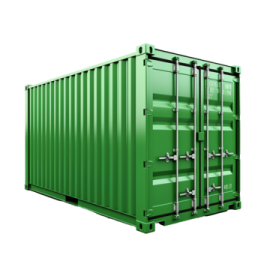 a green shipping container on a white background