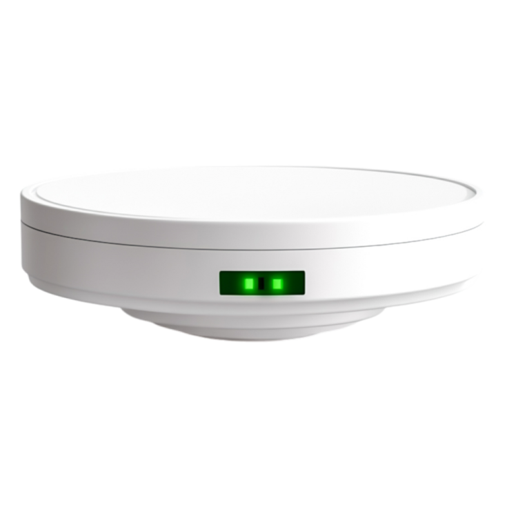 a white bowl with a green light on it