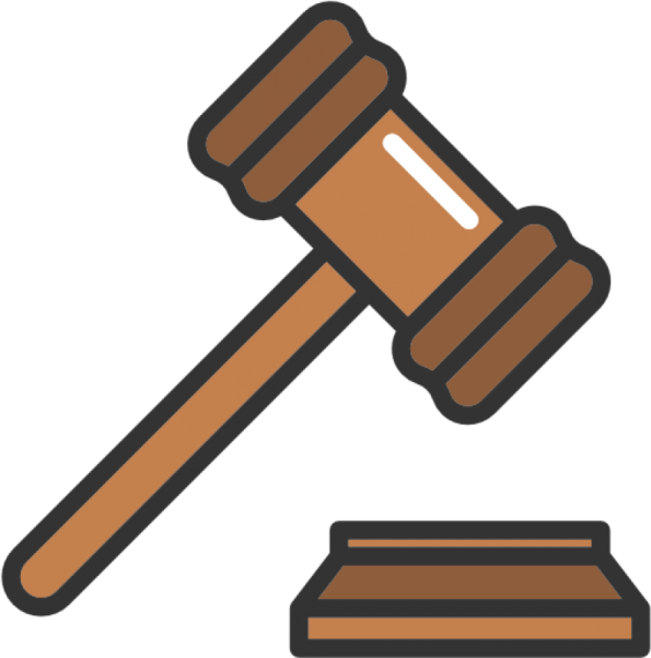 a judge's hammer and a wooden block